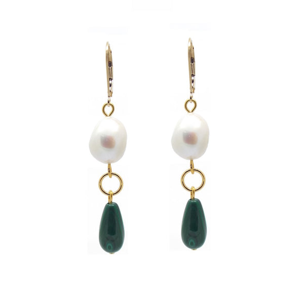 salome designs Penelope Malachite and Baroque Pearl Earrings