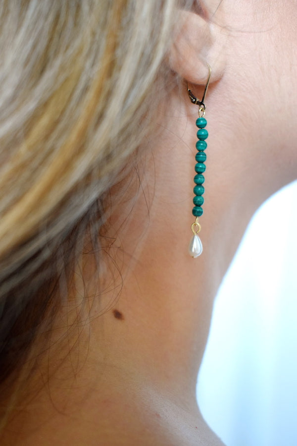 Salome Designs Penelope Malachite And Pearl Ithaca Earrings