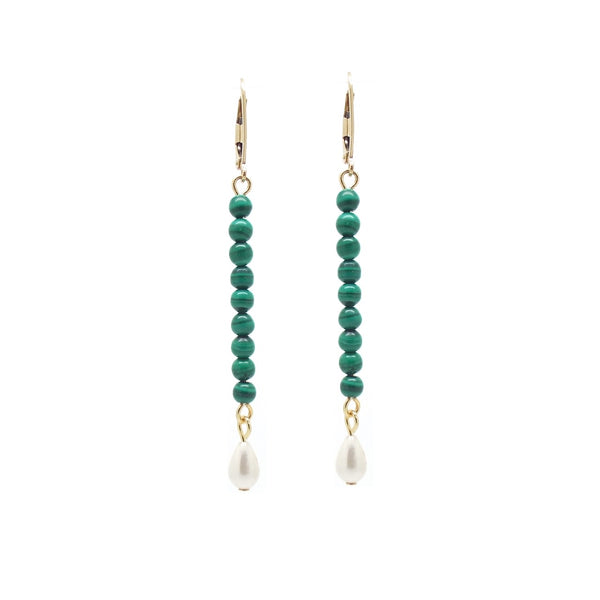 salome designs Penelope Malachite and Pearl Ithaca Earrings