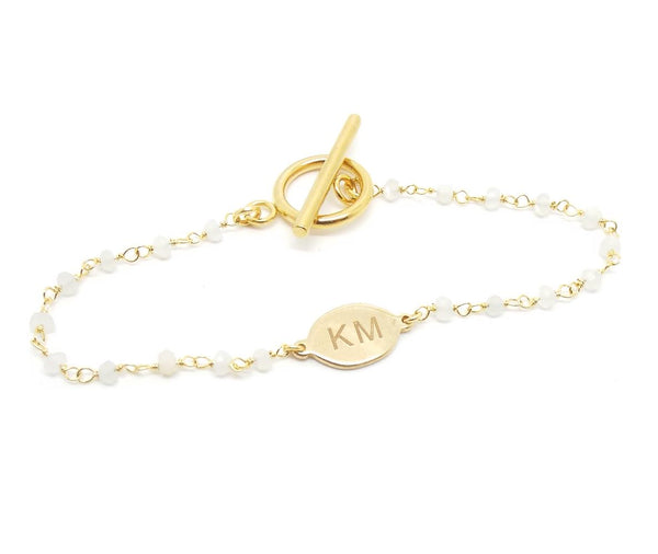 salome designs Monogrammed Moonstone Bracelet