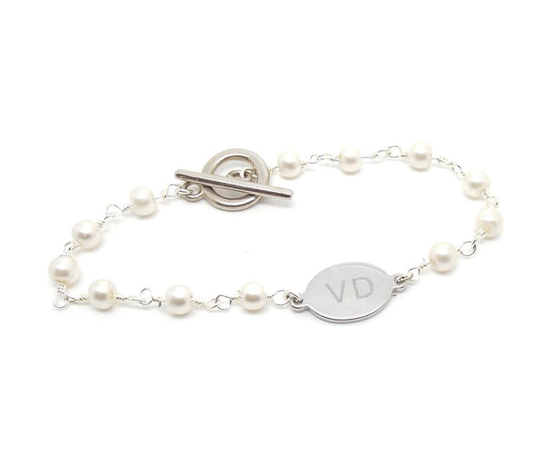 salome designs Monogrammed Silver Pearl Bracelet