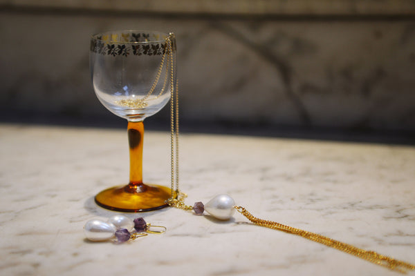 Salome Designs Royal Pearl And Amethyst Earrings