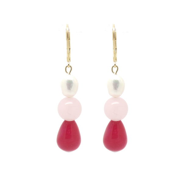 salome designs Valentina Pearl Rose Quartz & Candy Jade Earrings