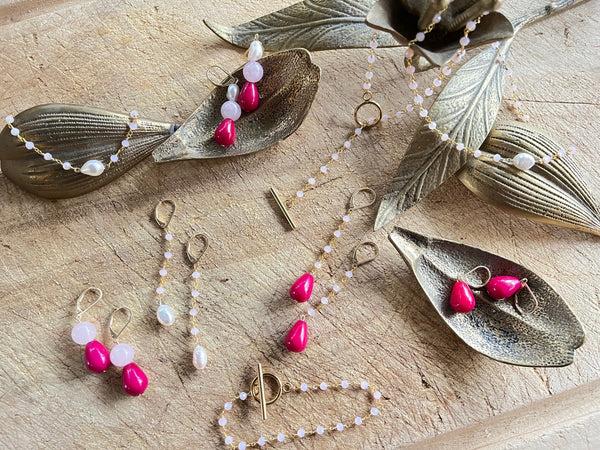 Salome Designs Valentina Rose Quartz & Candy Jade Swing Earrings