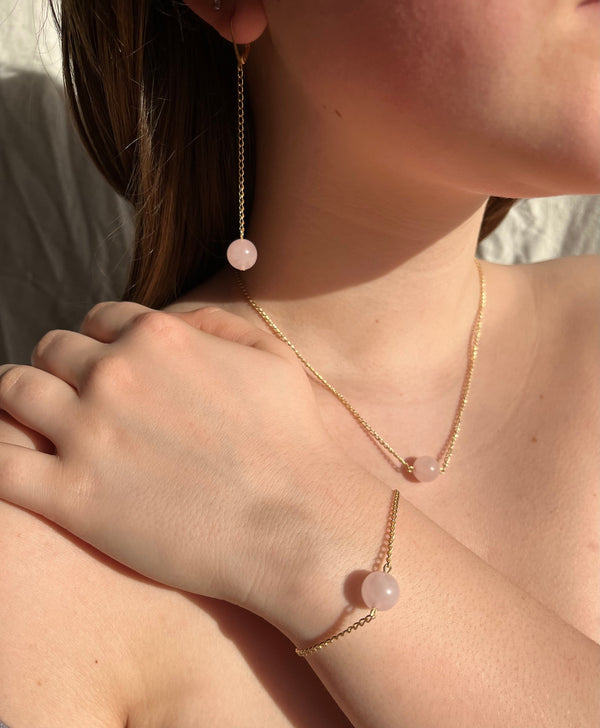 Salome Designs Valentina Rose Quartz Crystal Ball Earrings