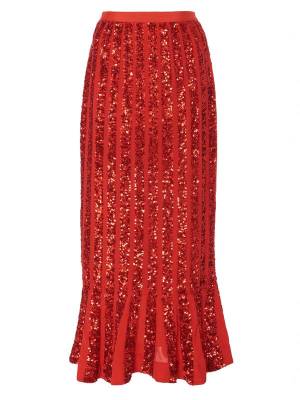 saloni Aidan Venyx Skirt in Scarlet with Sequin Embroidery