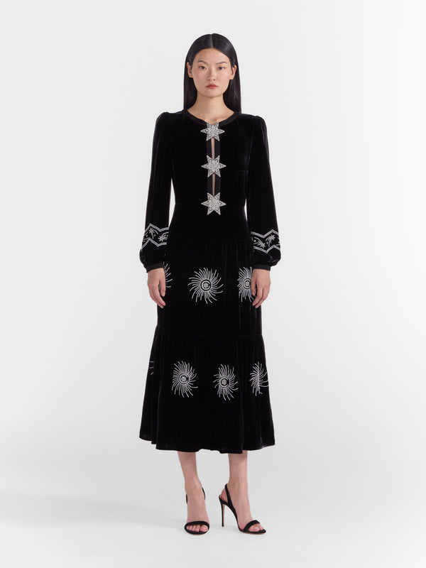 Saloni Camille B Embellished Pearl Stars Dress In Black