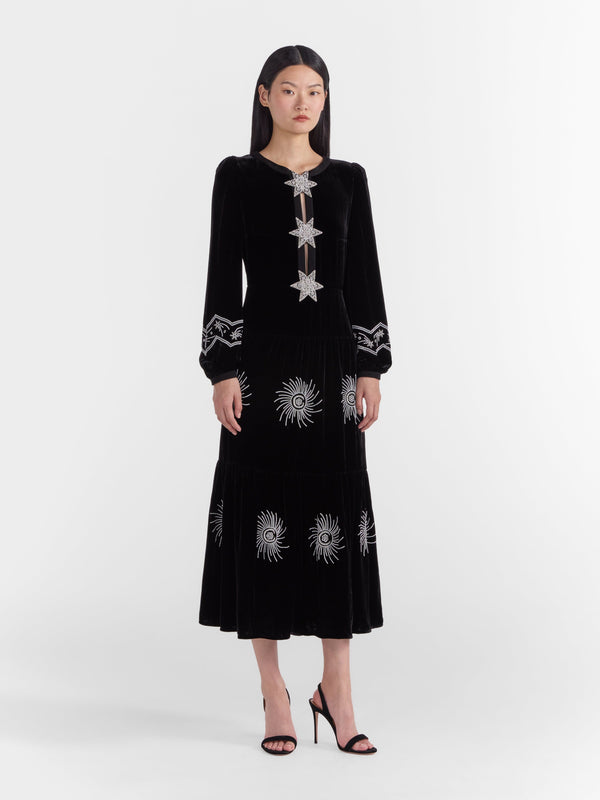 Saloni Camille B Embellished Pearl Stars Dress In Black