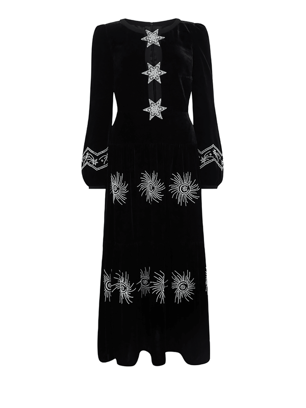 saloni Camille B Embellished Pearl Stars Dress in Black