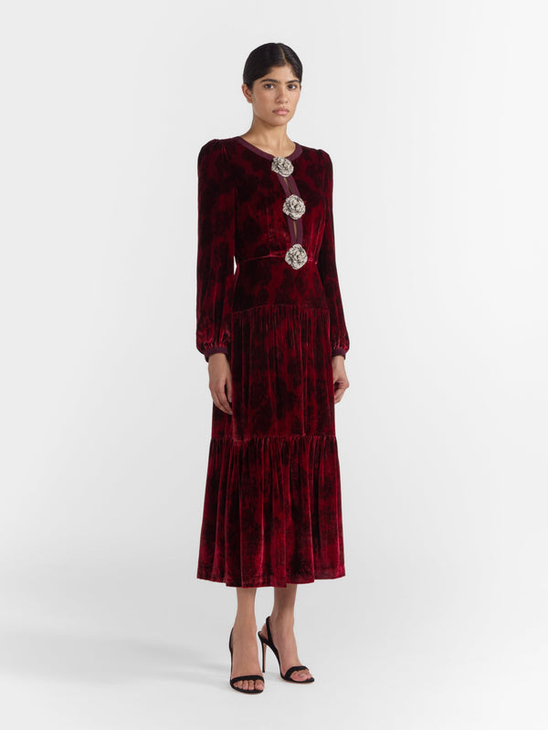 Saloni Camille Bows B Dress In Rosa Ruby Crystal Rose