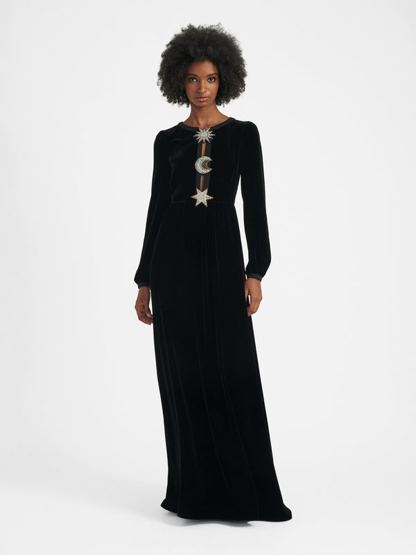 Saloni Camille Embellished Sun Moon Star Long Dress In Black