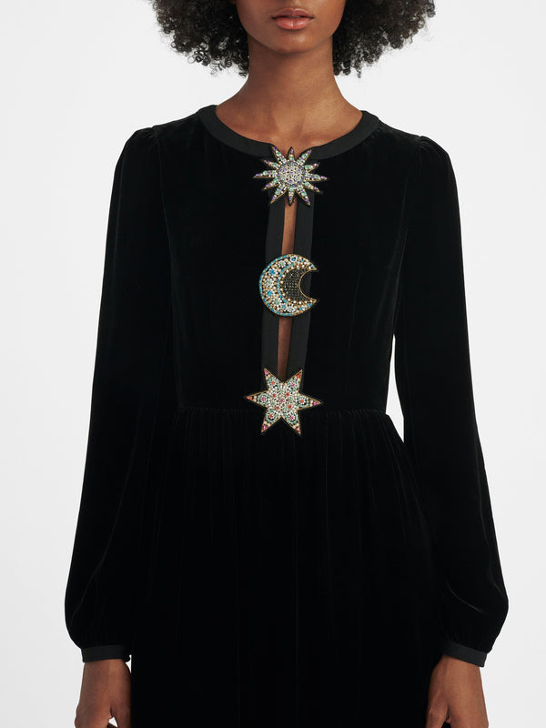 Saloni Camille Embellished Sun Moon Star Long Dress In Black