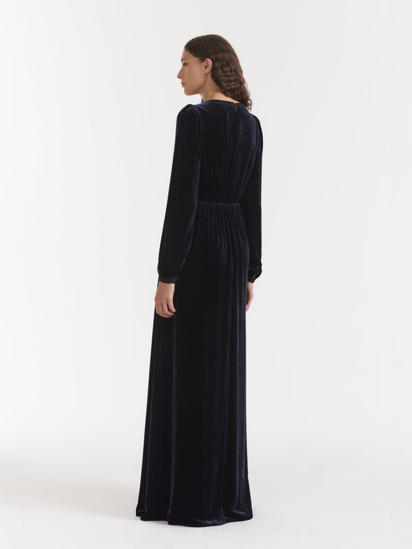 Saloni Camille Embellished Sun Moon Star Long Dress In Dark Navy