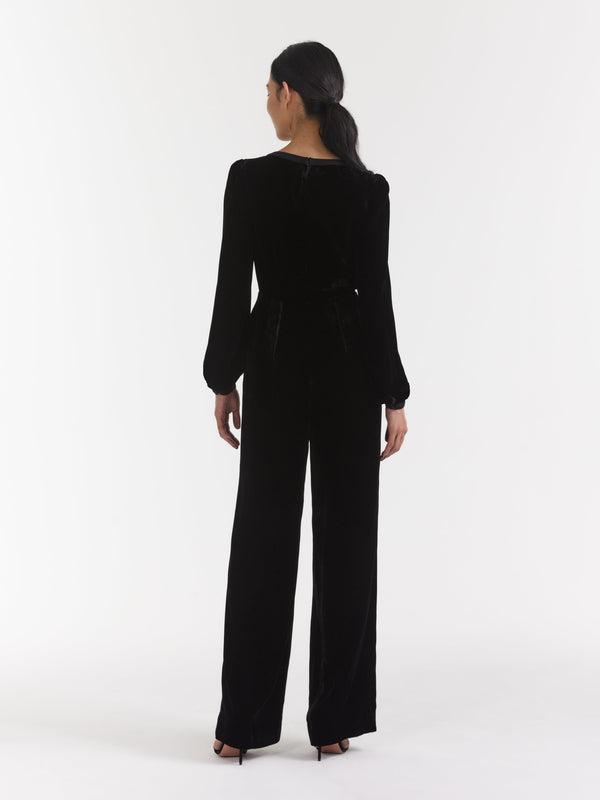 Saloni Camille Velvet Embellished Bows Jumpsuit In Black With Rainbow Bows