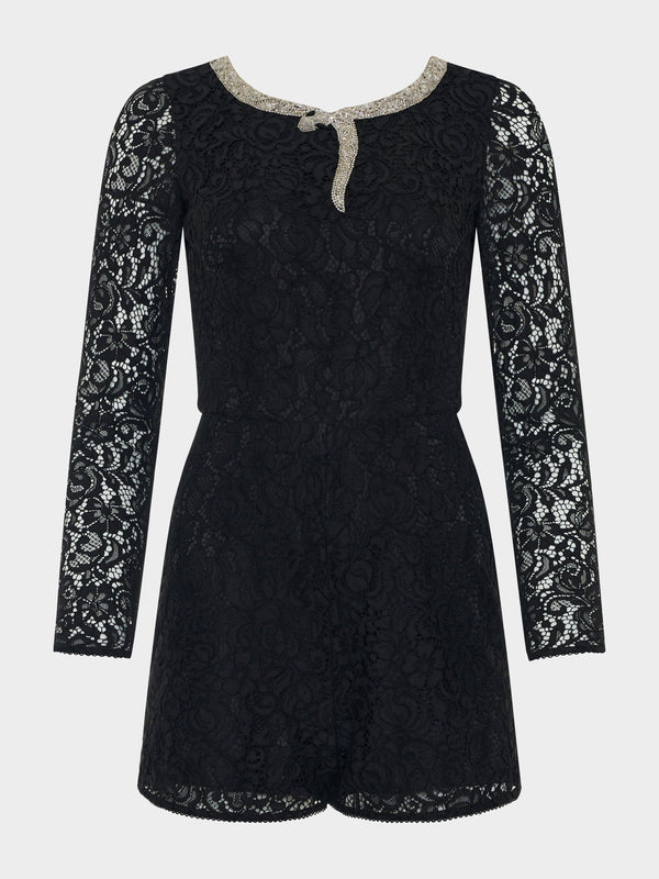 saloni Florence Playsuit in Black Serpentine Embroidery
