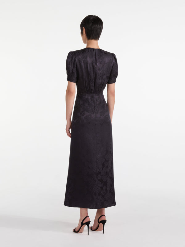 Saloni Lea Long Dress In Black Bright Flowers Embroidery