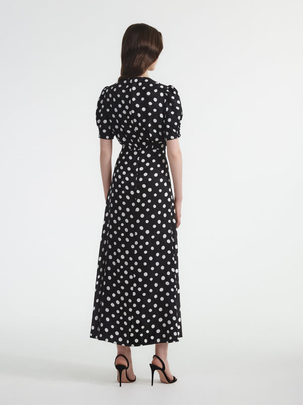 Saloni Lea Long Dress In Polka Dot Flower Embroidery