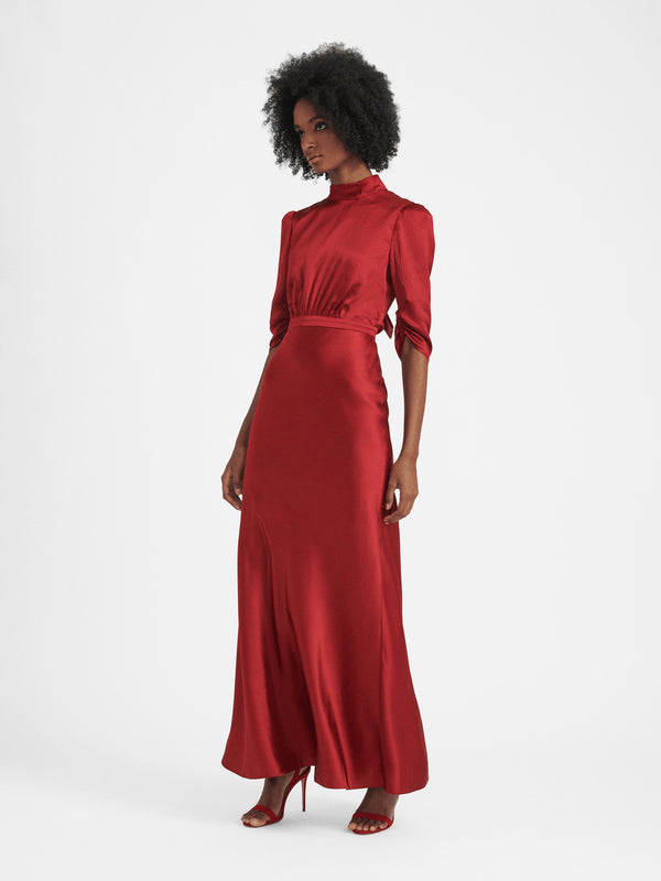 Saloni Adele Dress In Garnet Red