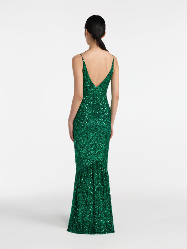 Saloni Aidan Long Dress In Emerald Green
