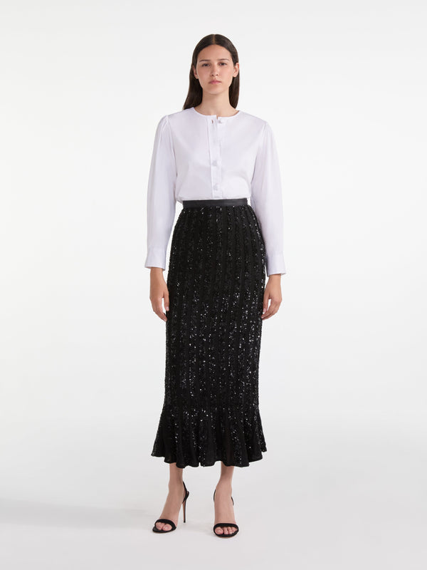 Saloni Aidan Skirt In Black Sequin Embroidery