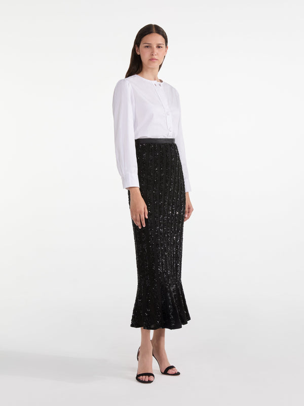 Saloni Aidan Skirt In Black Sequin Embroidery