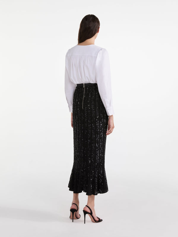 Saloni Aidan Skirt In Black Sequin Embroidery