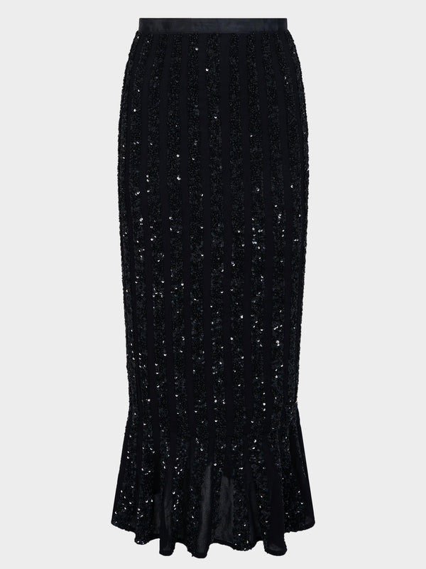 saloni Aidan Skirt in Black Sequin Embroidery
