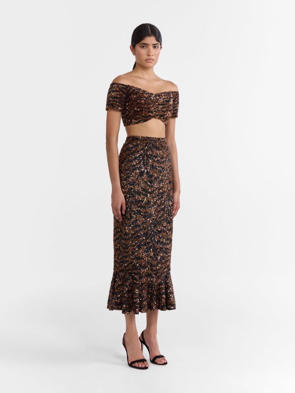 Saloni Aidan Skirt In Black Tiger Embroidery