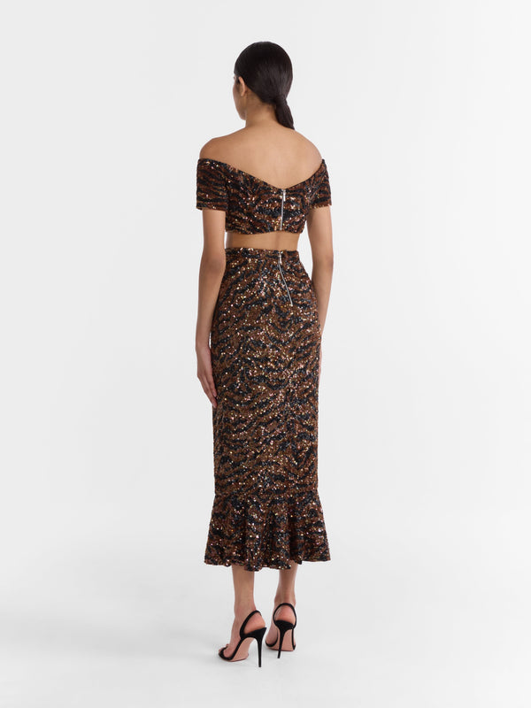 Saloni Aidan Skirt In Black Tiger Embroidery
