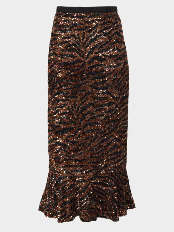 saloni Aidan Skirt in Black Tiger Embroidery