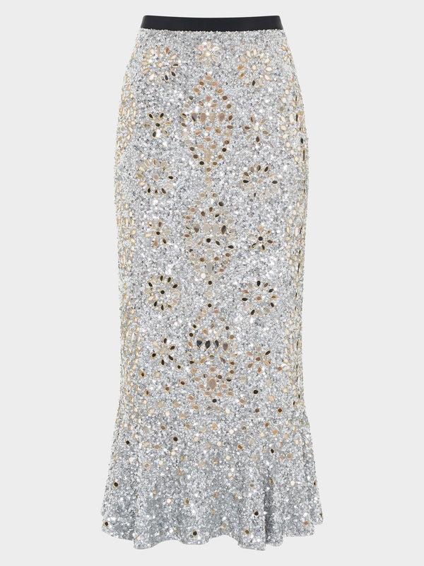 saloni Aidan Skirt in Silver Sequin