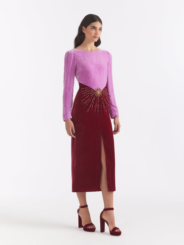 Saloni Alix Dress In Peony Red Embroidery