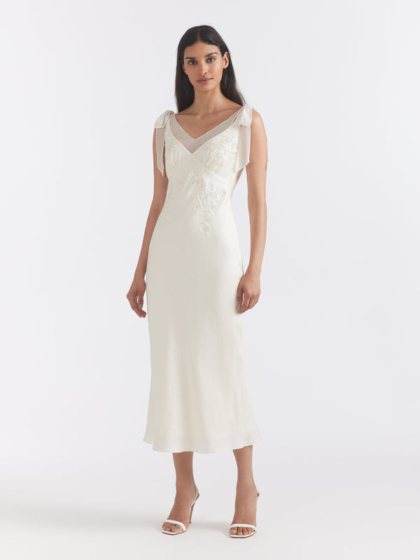 Saloni Amelie C Dress In Ivory Blossom Embroidery