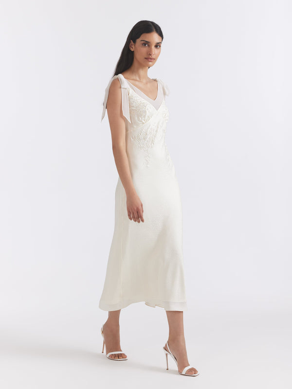 Saloni Amelie C Dress In Ivory Blossom Embroidery