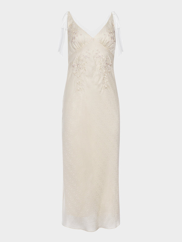 saloni Amelie C Dress in Ivory Blossom Embroidery