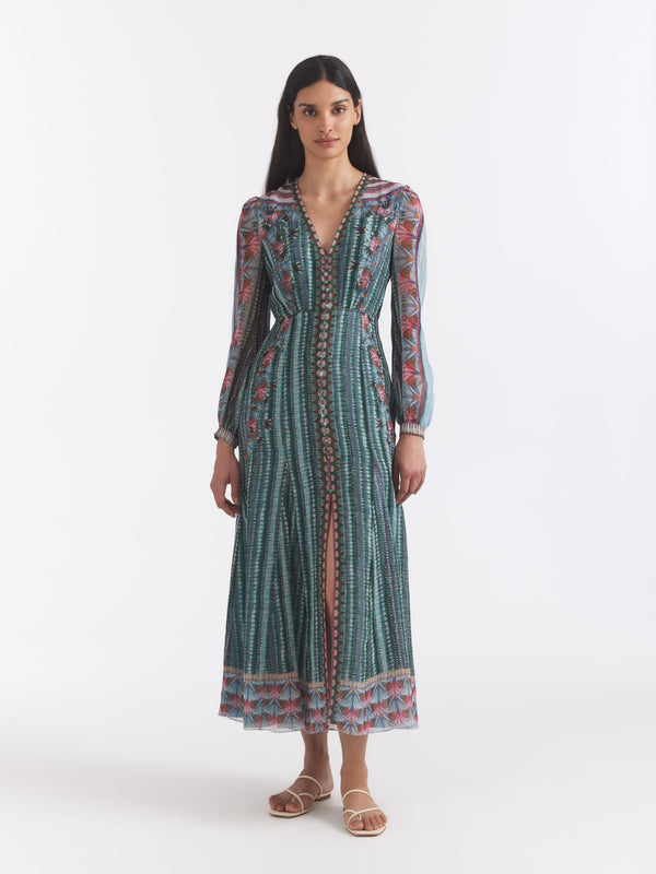Saloni Annabel B Dress In Lotus Border