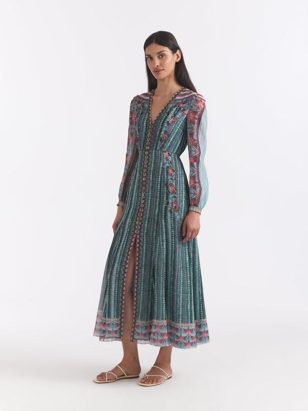 Saloni Annabel B Dress In Lotus Border