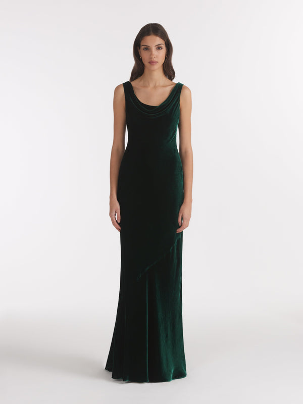 Saloni Asher Long Dress In Racing Green