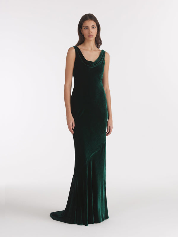 Saloni Asher Long Dress In Racing Green