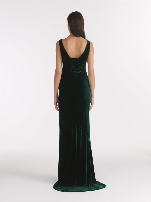 Saloni Asher Long Dress In Racing Green