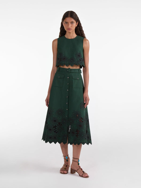 Saloni Beth C Crop Top In Pine Green Daisy