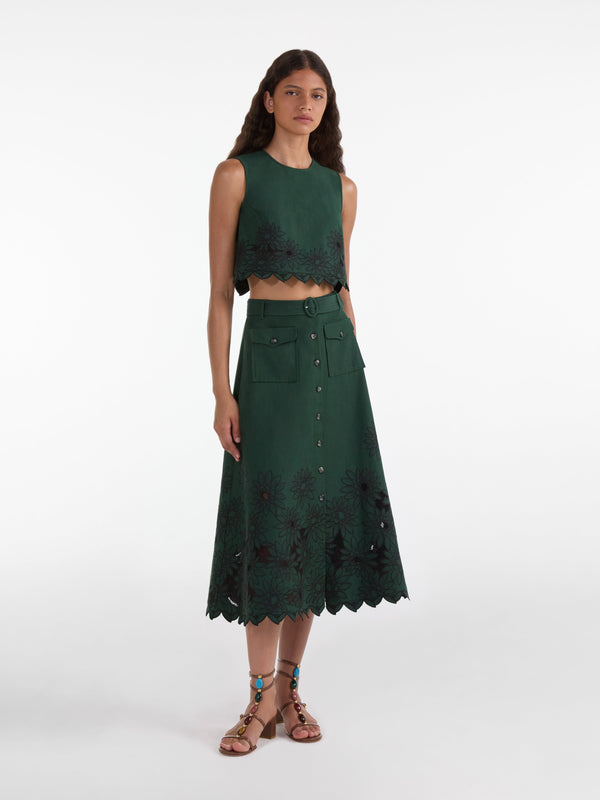 Saloni Beth C Crop Top In Pine Green Daisy