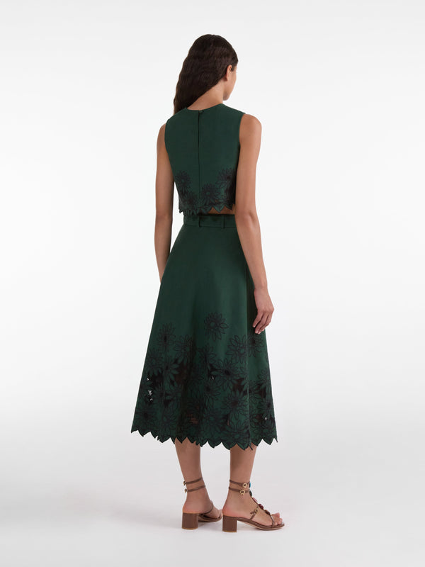 Saloni Beth C Crop Top In Pine Green Daisy