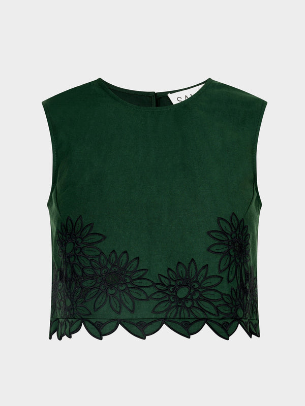 saloni Beth C Crop Top in Pine Green Daisy