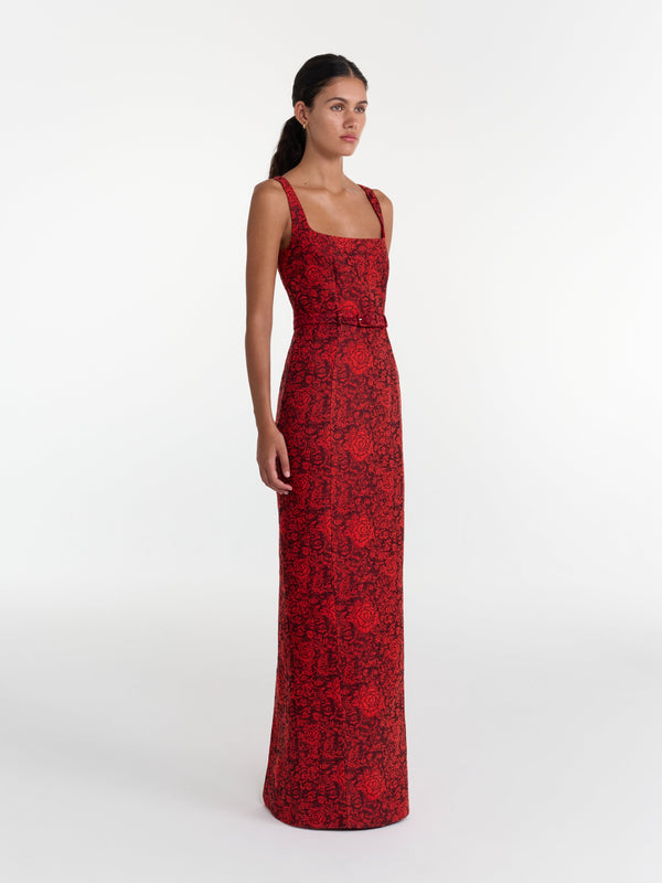 Saloni Bora Long Dress In Scarlet Rose