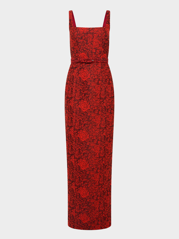 saloni Bora Long Dress in Scarlet Rose