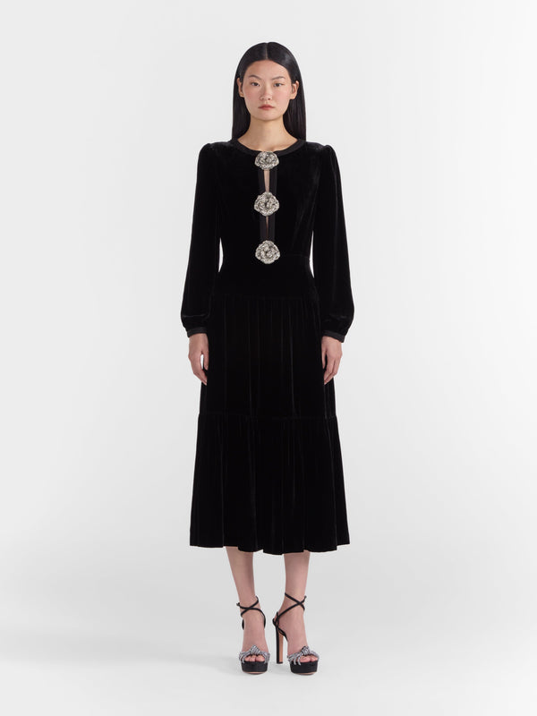 Saloni Camille Bows B Dress In Black Crystal Rose