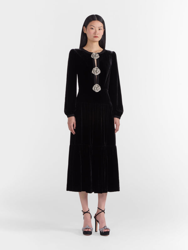 Saloni Camille Bows B Dress In Black Crystal Rose