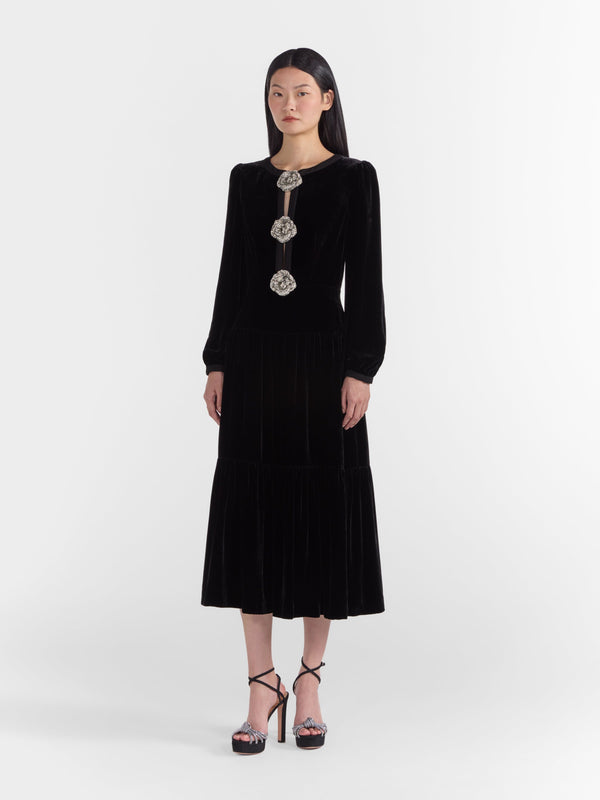 Saloni Camille Bows B Dress In Black Crystal Rose