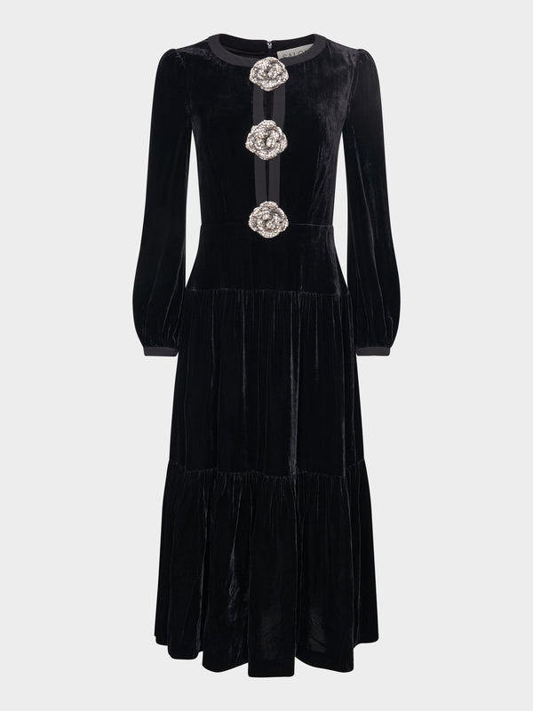 saloni Camille Bows B Dress in Black Crystal Rose